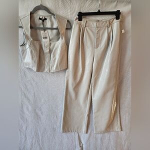 7 For All Mankind Vegan Leather Corset Vest and WideLeg Pants Set Sz M